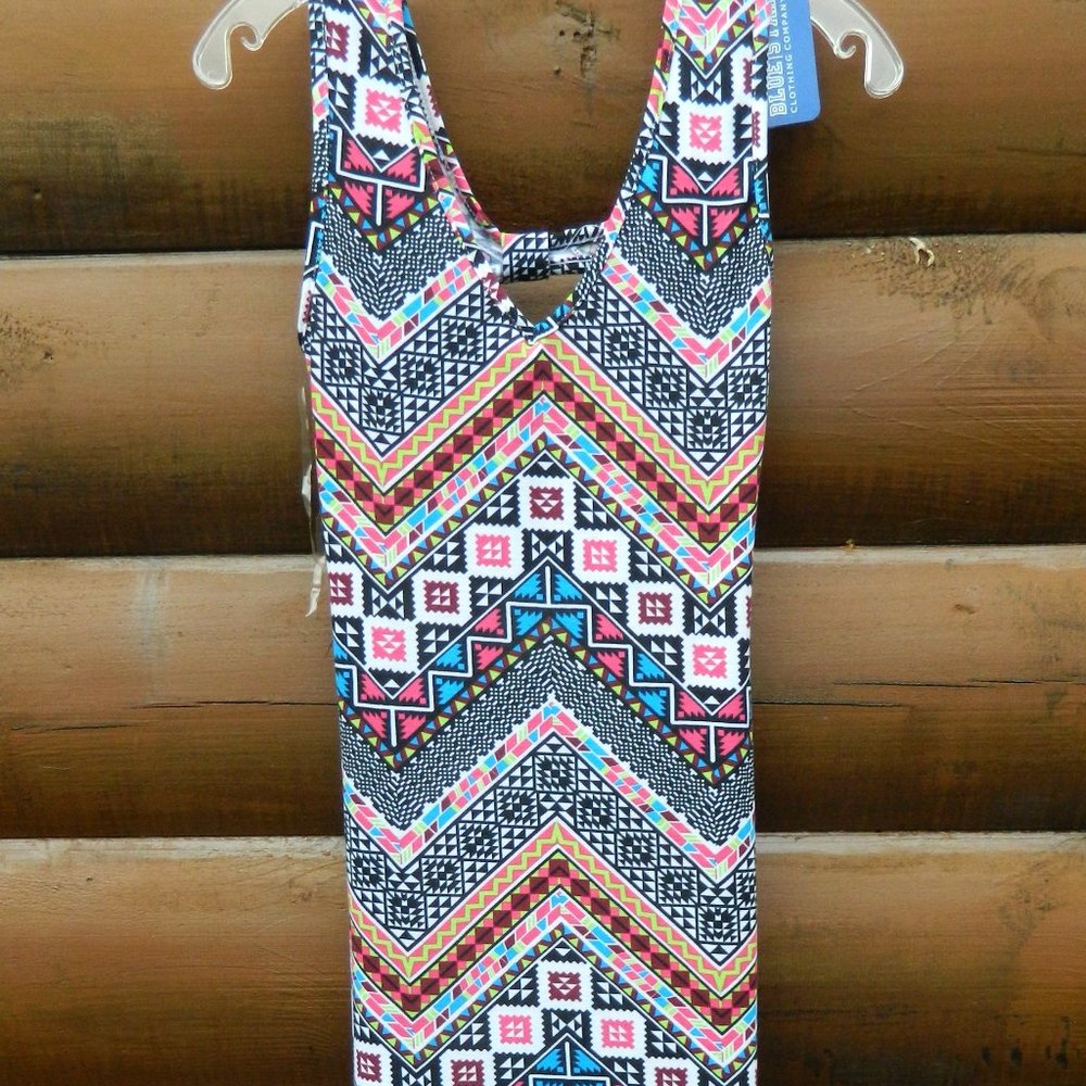 Blue Star Clothing Women's Knit Maxi Dress Size Large - Multi Color Abstract